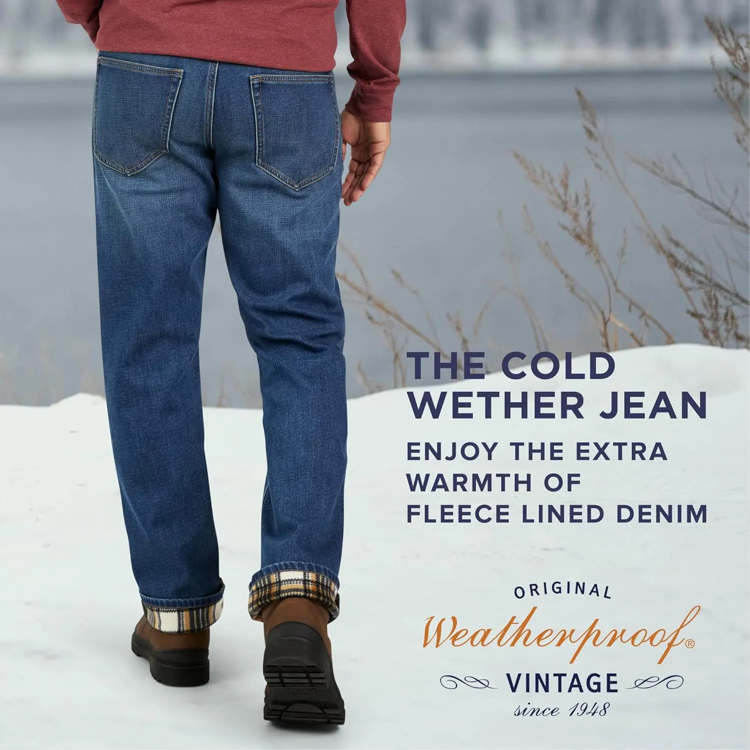 Weatherproof Vintage Fleece Lined Mens Jeans - Regular Fit Mens Fleece Lined Jeans - Men's Insulated Flannel Jeans Pants