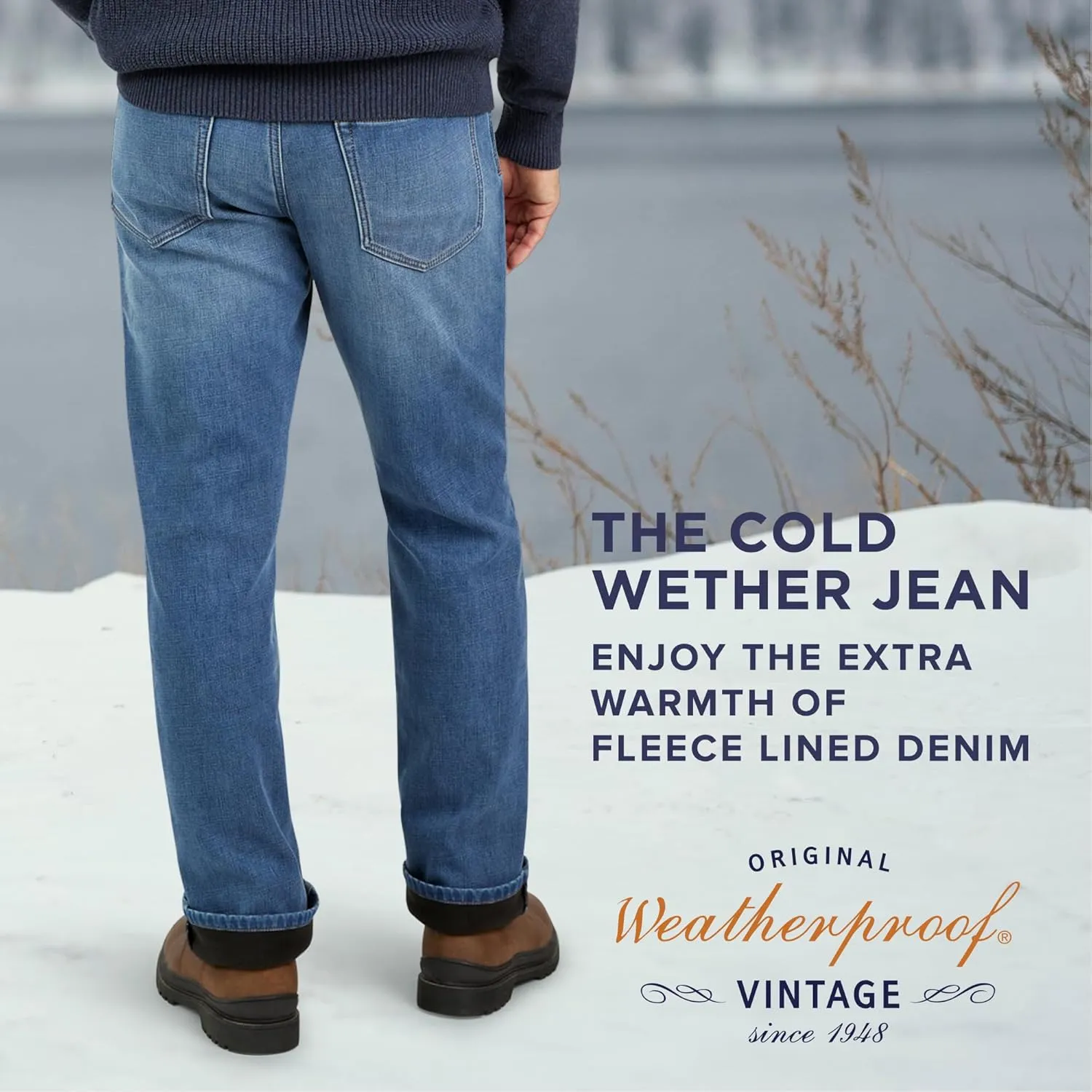 Weatherproof Vintage Fleece Lined Mens Jeans - Regular Fit Mens Fleece Lined Jeans - Men's Insulated Flannel Jeans Pants