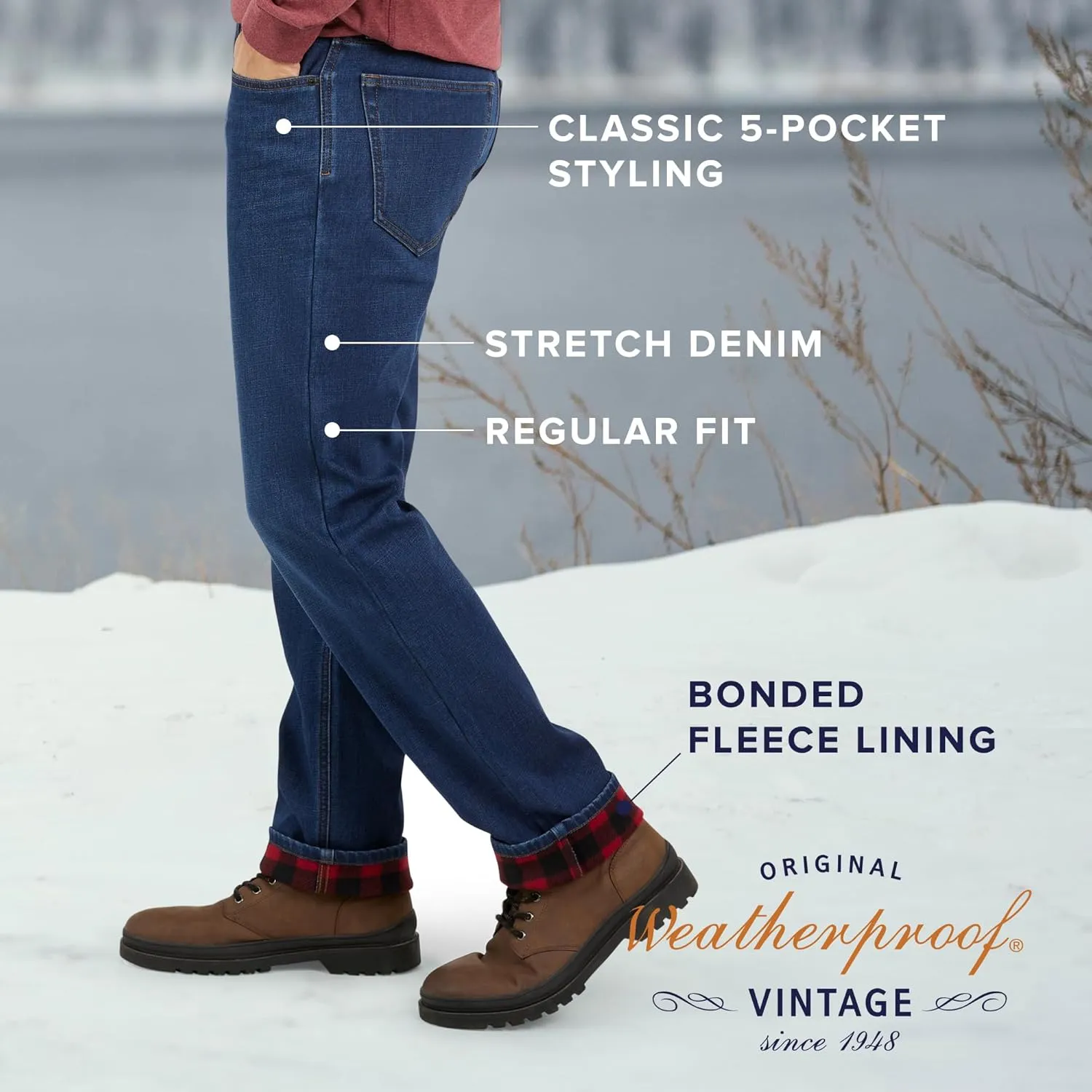 Weatherproof Vintage Fleece Lined Mens Jeans - Regular Fit Mens Fleece Lined Jeans - Men's Insulated Flannel Jeans Pants