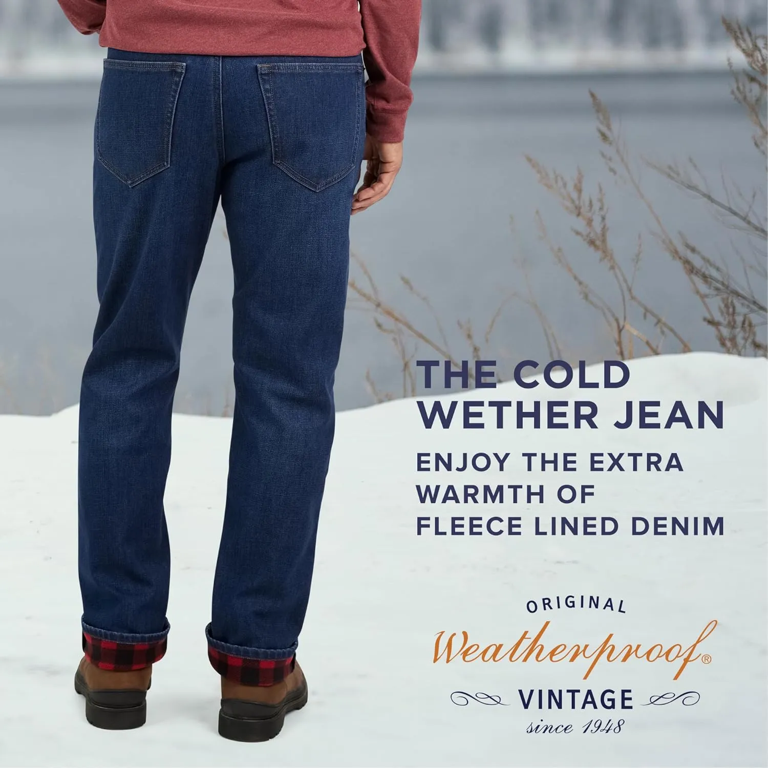 Weatherproof Vintage Fleece Lined Mens Jeans - Regular Fit Mens Fleece Lined Jeans - Men's Insulated Flannel Jeans Pants