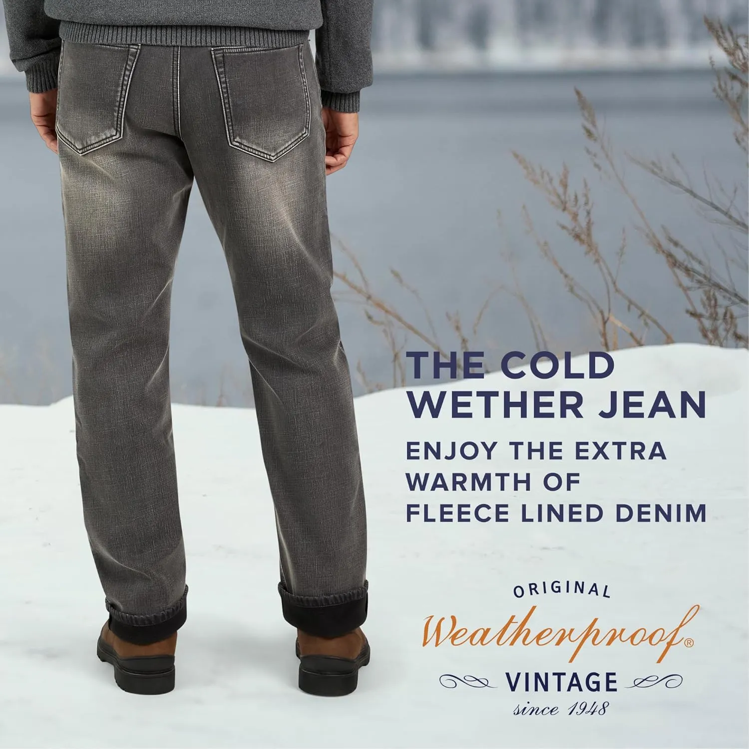 Weatherproof Vintage Fleece Lined Mens Jeans - Regular Fit Mens Fleece Lined Jeans - Men's Insulated Flannel Jeans Pants