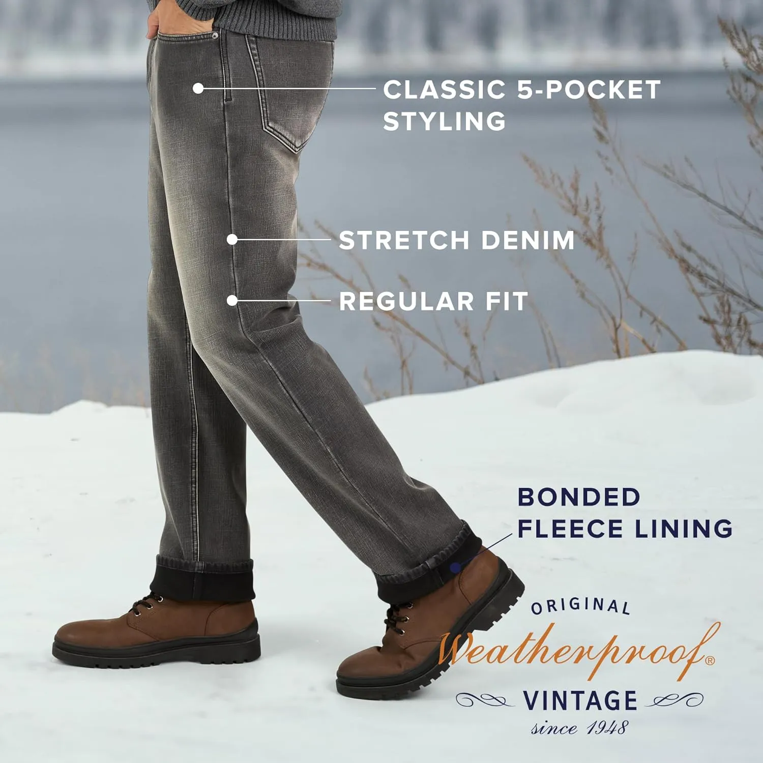 Weatherproof Vintage Fleece Lined Mens Jeans - Regular Fit Mens Fleece Lined Jeans - Men's Insulated Flannel Jeans Pants