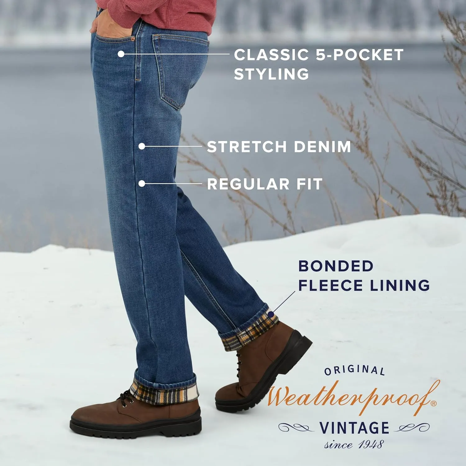 Weatherproof Vintage Fleece Lined Mens Jeans - Regular Fit Mens Fleece Lined Jeans - Men's Insulated Flannel Jeans Pants