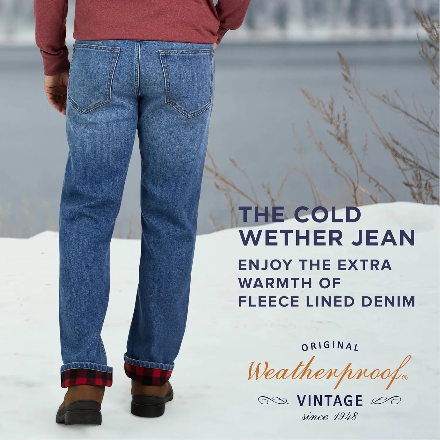 Weatherproof Vintage Fleece Lined Mens Jeans - Regular Fit Mens Fleece Lined Jeans - Men's Insulated Flannel Jeans Pants