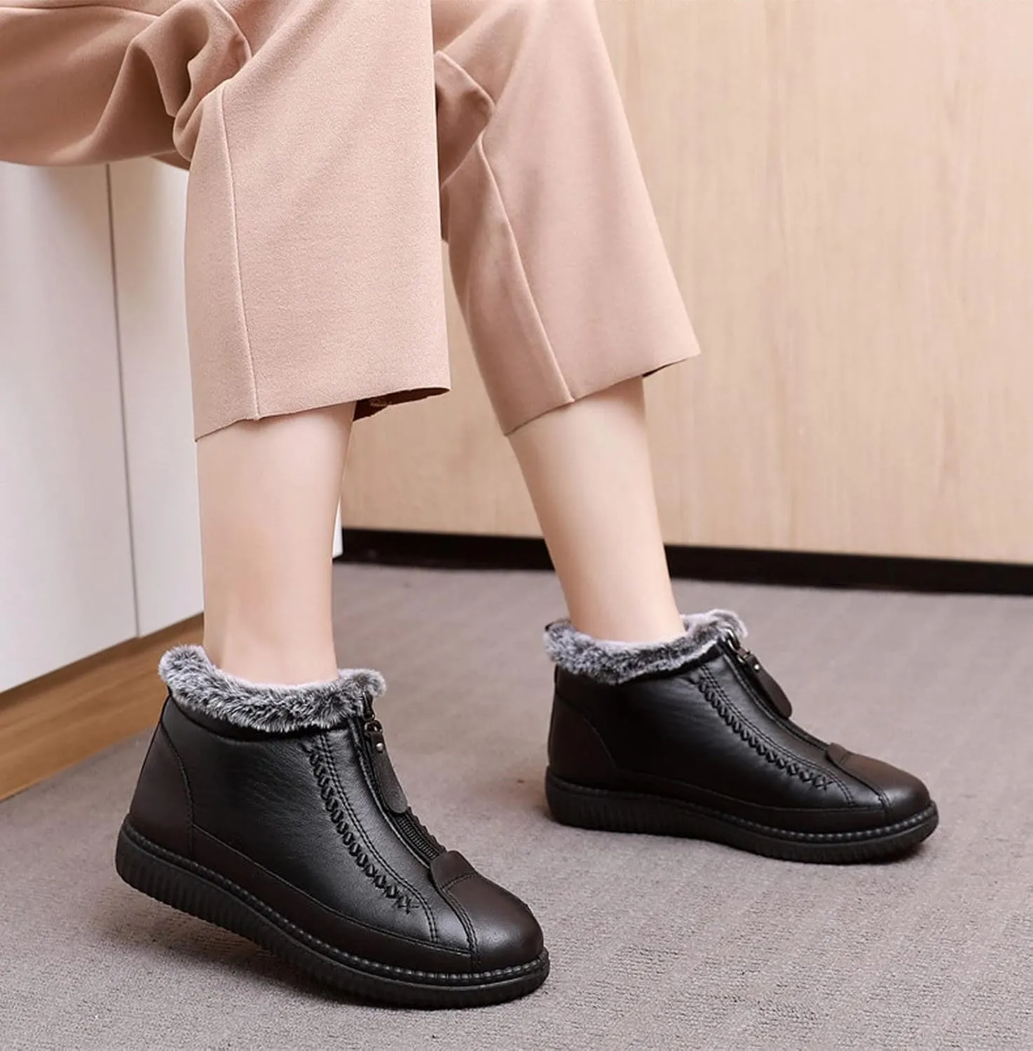 Winter Snow Boots for Women 2022 Fashion Round Toe Soft Sole Plus Velvet Warm Slip on Ankle Booties Comfortable Casual Zipper Non-slip Shoes