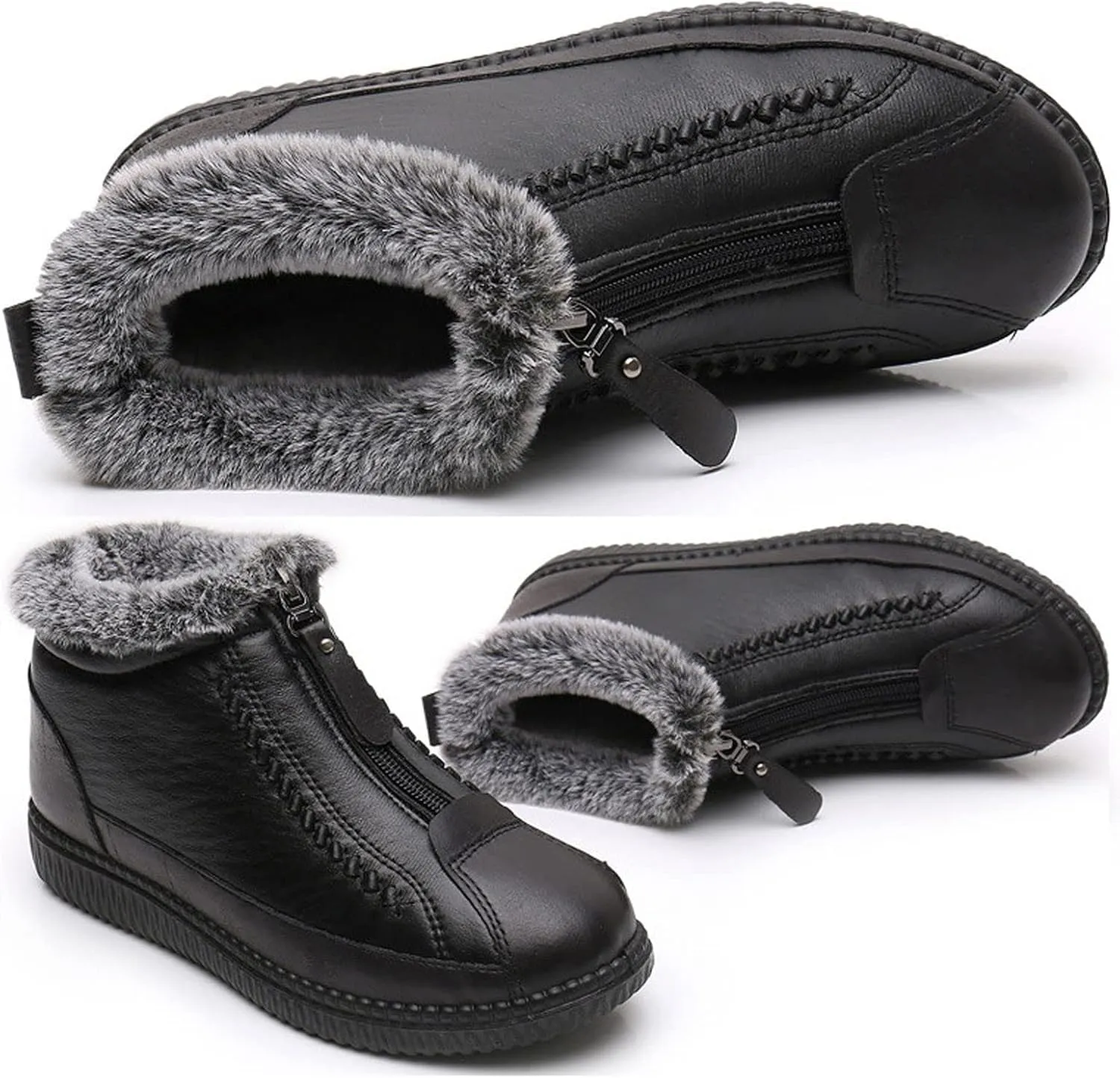 Winter Snow Boots for Women 2022 Fashion Round Toe Soft Sole Plus Velvet Warm Slip on Ankle Booties Comfortable Casual Zipper Non-slip Shoes