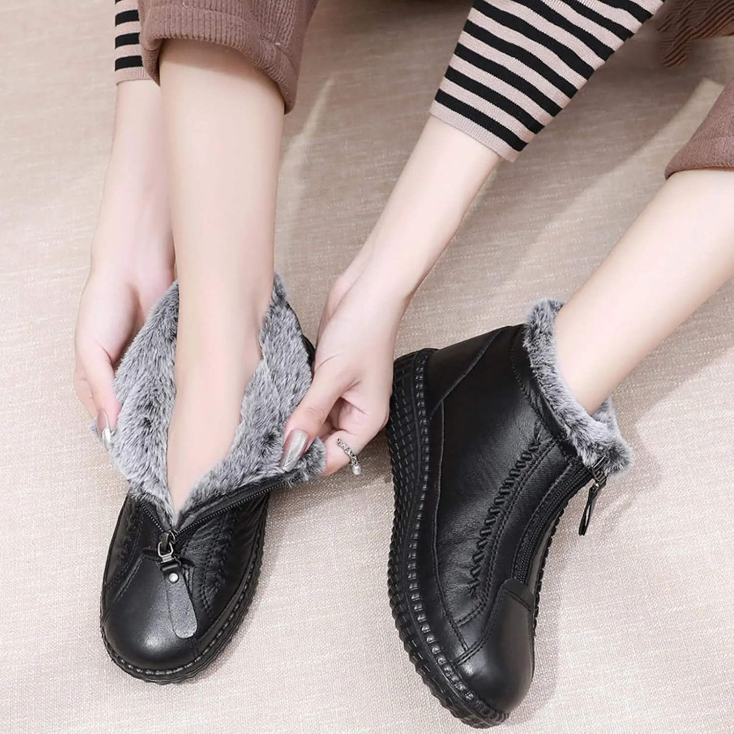 Winter Snow Boots for Women 2022 Fashion Round Toe Soft Sole Plus Velvet Warm Slip on Ankle Booties Comfortable Casual Zipper Non-slip Shoes