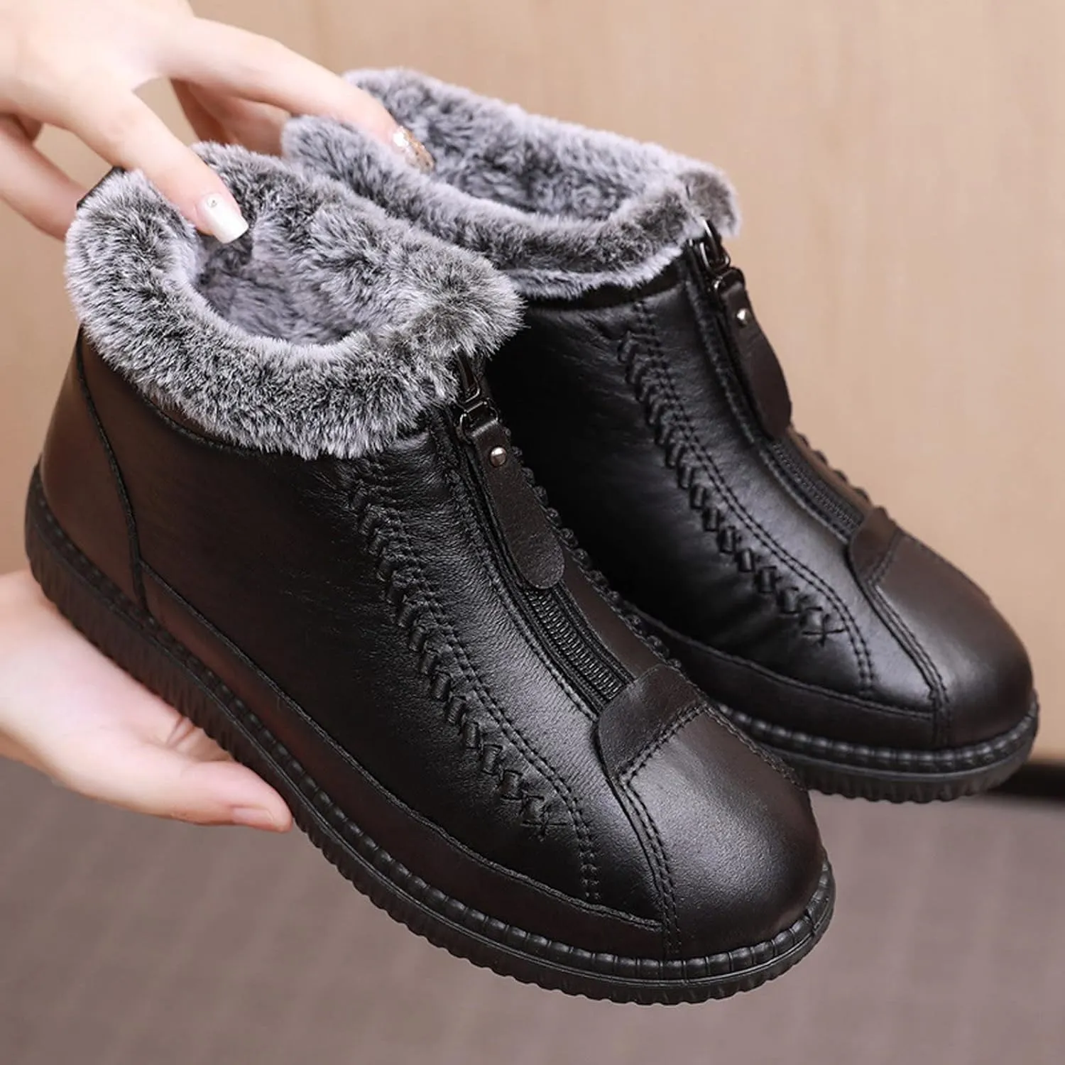 Winter Snow Boots for Women 2022 Fashion Round Toe Soft Sole Plus Velvet Warm Slip on Ankle Booties Comfortable Casual Zipper Non-slip Shoes