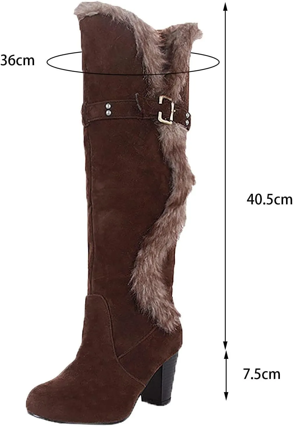 wodceeke Women's Winter Warm Knee High Boots Fur Lined Snow Boots Chunky High Heel Wide Width Buckle Suede Boots