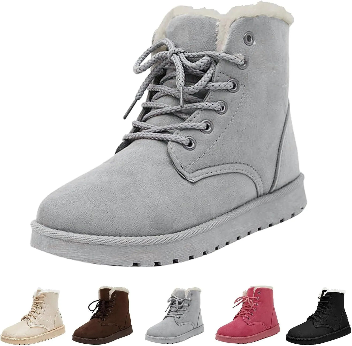Women Snow Ankle Boots Plush Lined Mid Calf Boots For Women Soft Sole Flat Shoes Lace Up Hiking Boots Women
