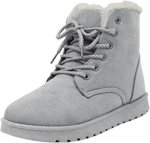Women Snow Ankle Boots Plush Lined Mid Calf Boots For Women Soft Sole Flat Shoes Lace Up Hiking Boots Women