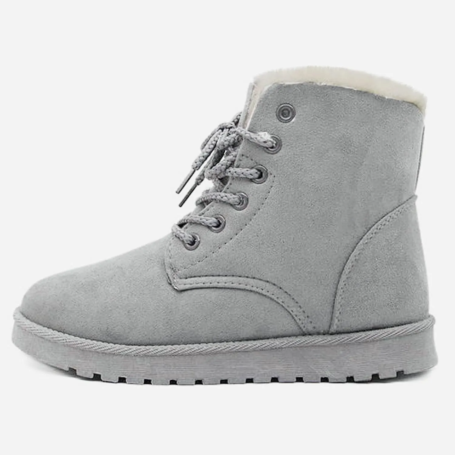 Women Snow Ankle Boots Plush Lined Mid Calf Boots For Women Soft Sole Flat Shoes Lace Up Hiking Boots Women