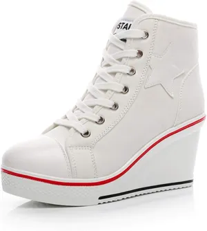 Women's Canvas High-Heeled Shoes Fashion Sneakers Casual Shoes for Walking Platform Wedges Pump Shoes