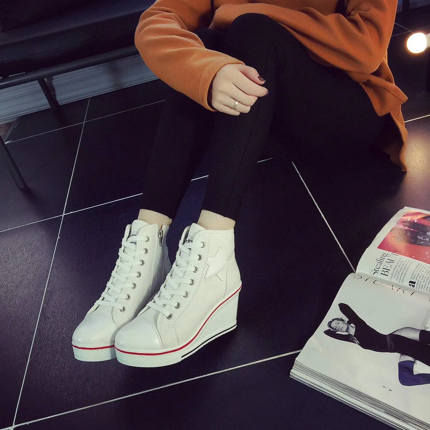 Women's Canvas High-Heeled Shoes Fashion Sneakers Casual Shoes for Walking Platform Wedges Pump Shoes