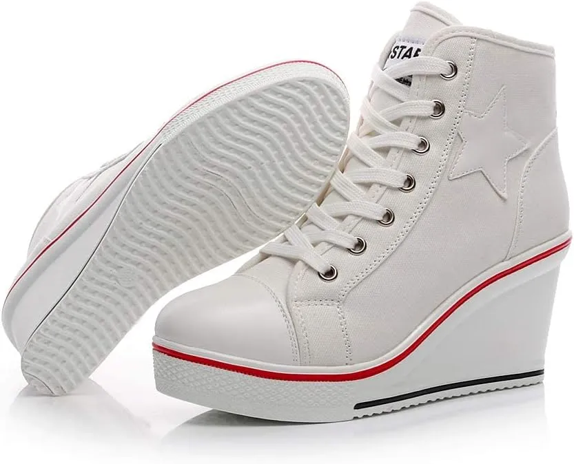 Women's Canvas High-Heeled Shoes Fashion Sneakers Casual Shoes for Walking Platform Wedges Pump Shoes
