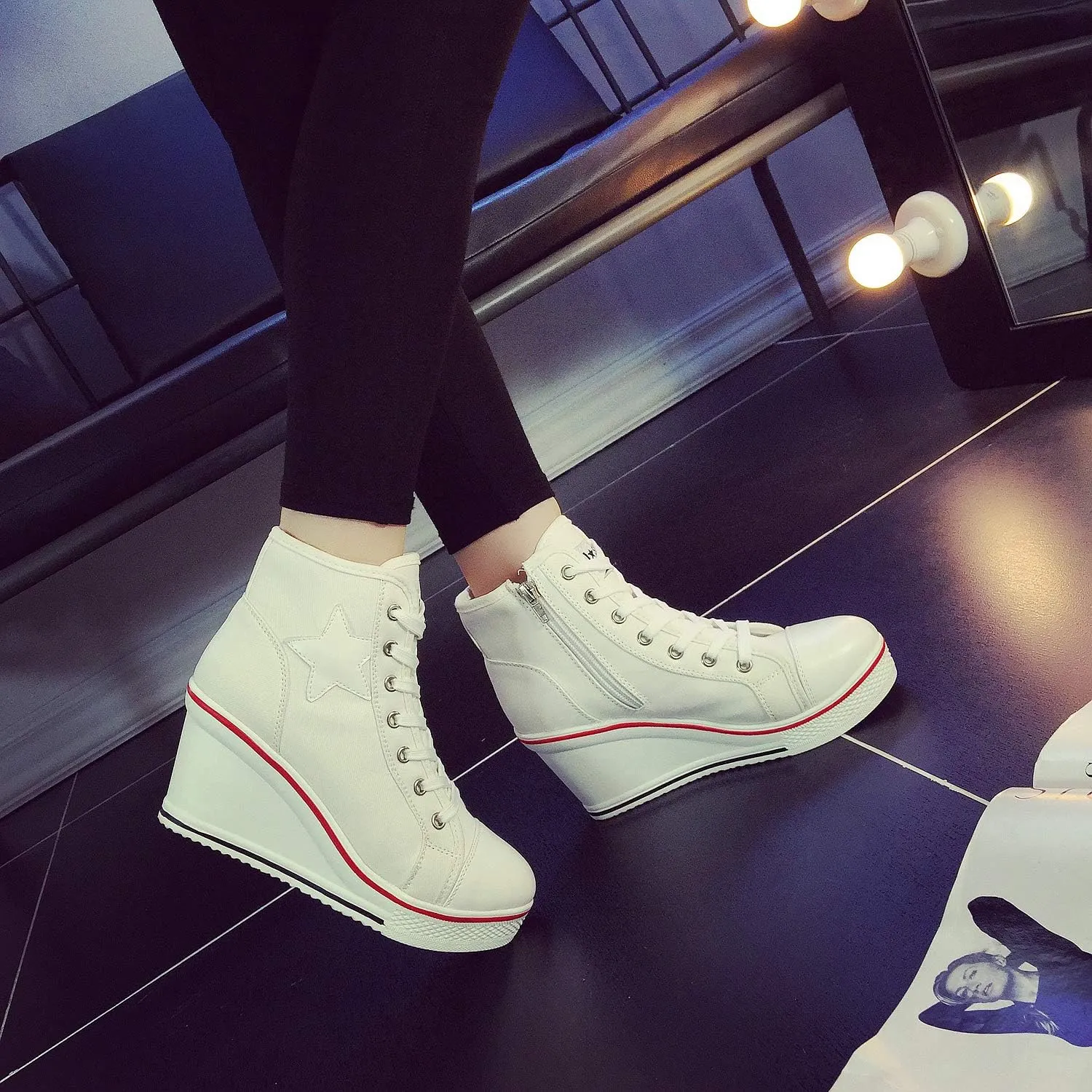 Women's Canvas High-Heeled Shoes Fashion Sneakers Casual Shoes for Walking Platform Wedges Pump Shoes