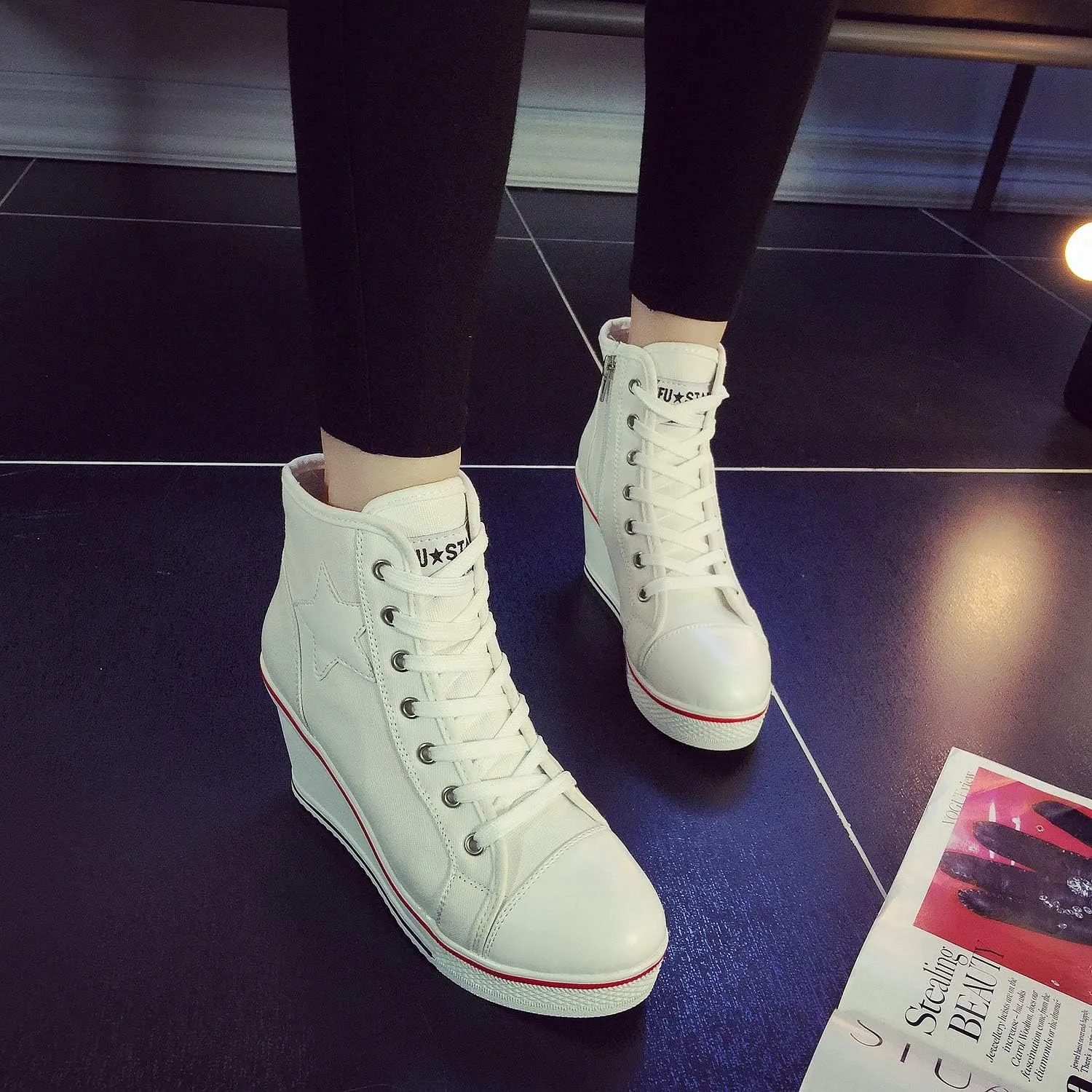 Women's Canvas High-Heeled Shoes Fashion Sneakers Casual Shoes for Walking Platform Wedges Pump Shoes