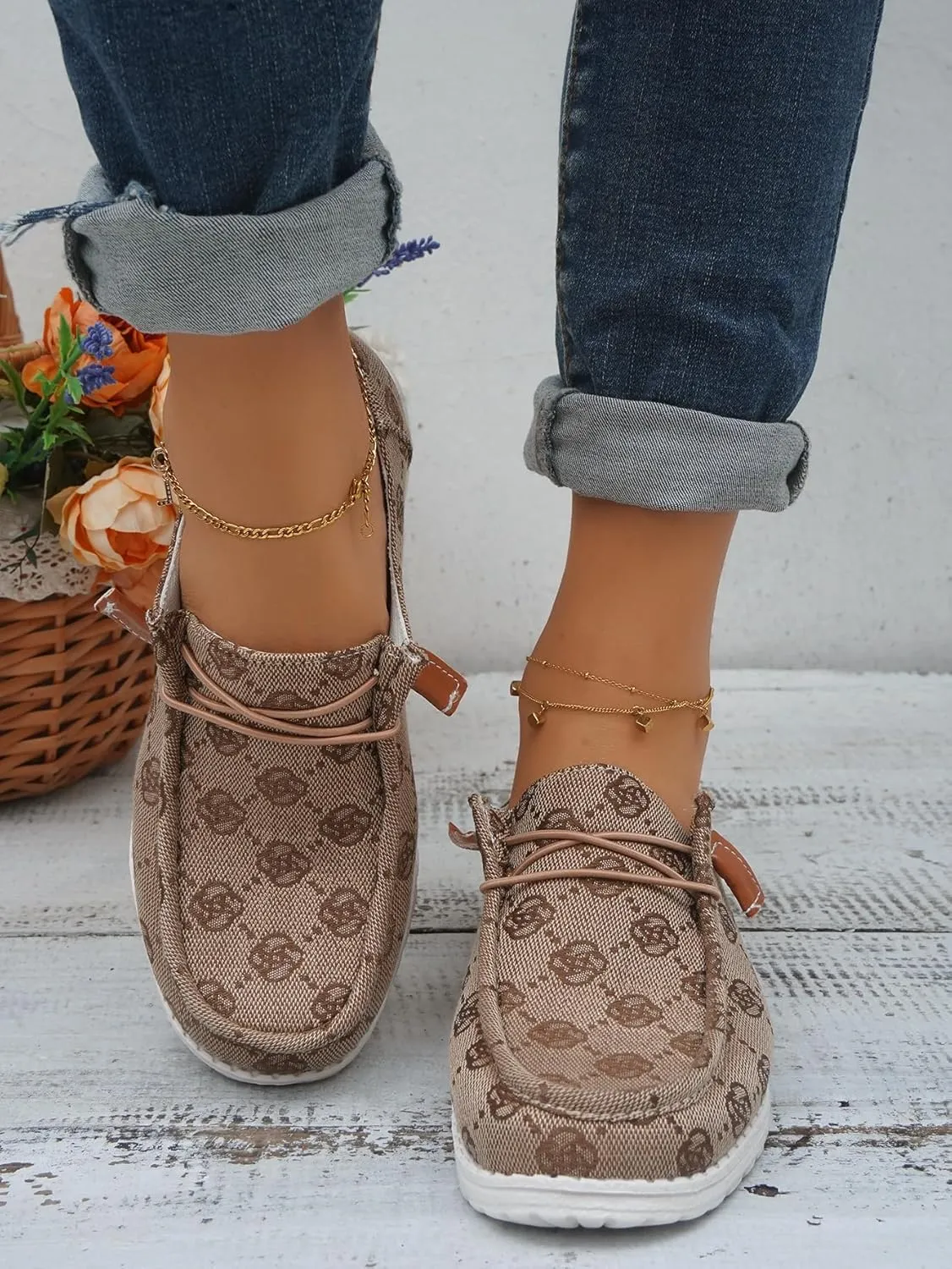 Women's Floral Pattern Canvas Loafer Shoes Ethnic Lace-up Slip-on Walking Sneakers Lightweight Breathable Arch Support Boat Shoes Comfy Unisex Footwear for Women/Men Adult/Teenagers, Pink/Blue/Brown