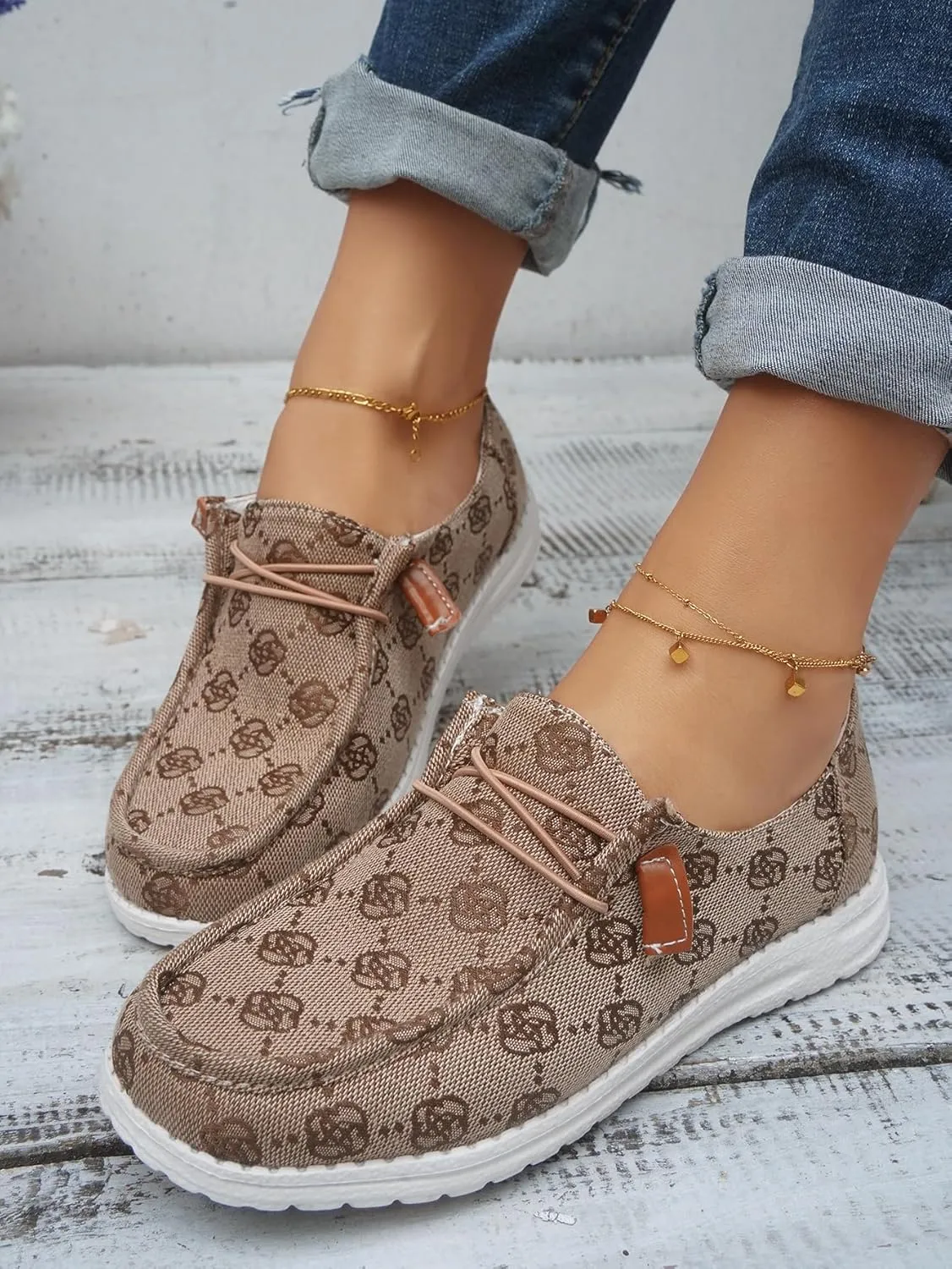 Women's Floral Pattern Canvas Loafer Shoes Ethnic Lace-up Slip-on Walking Sneakers Lightweight Breathable Arch Support Boat Shoes Comfy Unisex Footwear for Women/Men Adult/Teenagers, Pink/Blue/Brown