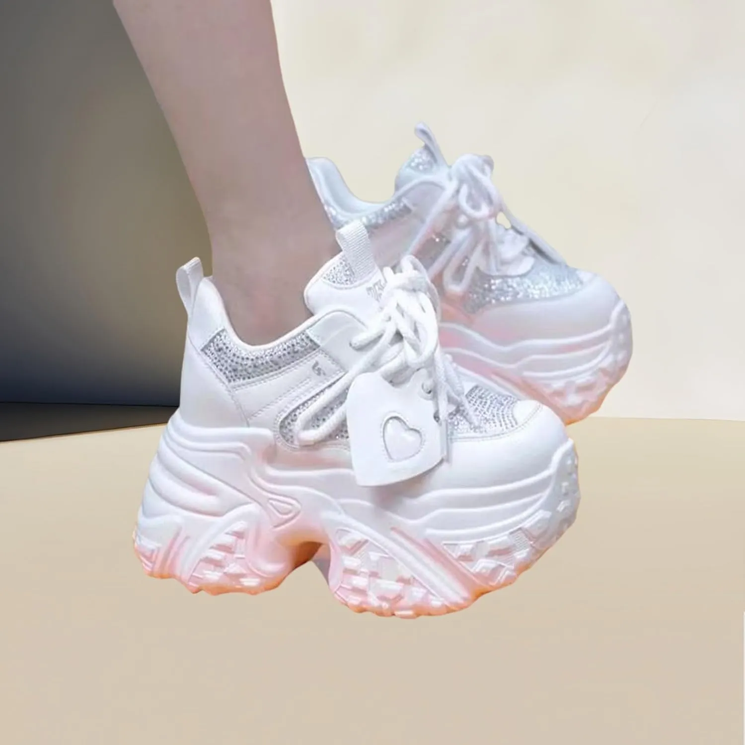 Womens Heeled Breathable Thick Sole Casual Sport Shoes Closed Toe Orthopedic Comfortable Fashion Sneakers Lacce-up Comfy Outdoor Walking Shoes for Ladies
