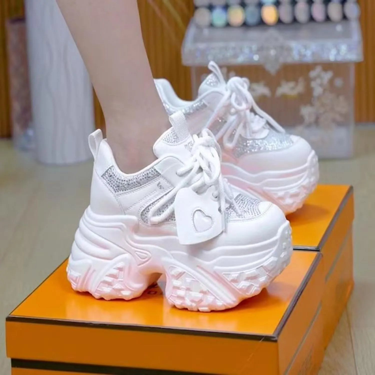 Womens Heeled Breathable Thick Sole Casual Sport Shoes Closed Toe Orthopedic Comfortable Fashion Sneakers Lacce-up Comfy Outdoor Walking Shoes for Ladies