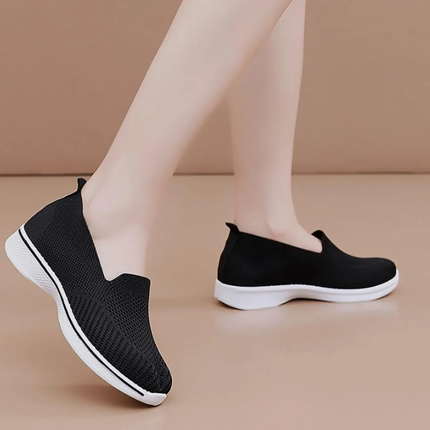 Womens Orthopedic Shoes Slip On Women's Sneakers Loafers Solid Color Lightweight Cute Round Toe Running Shoes Loafers for Women Casual Outdoor Walking Shoe