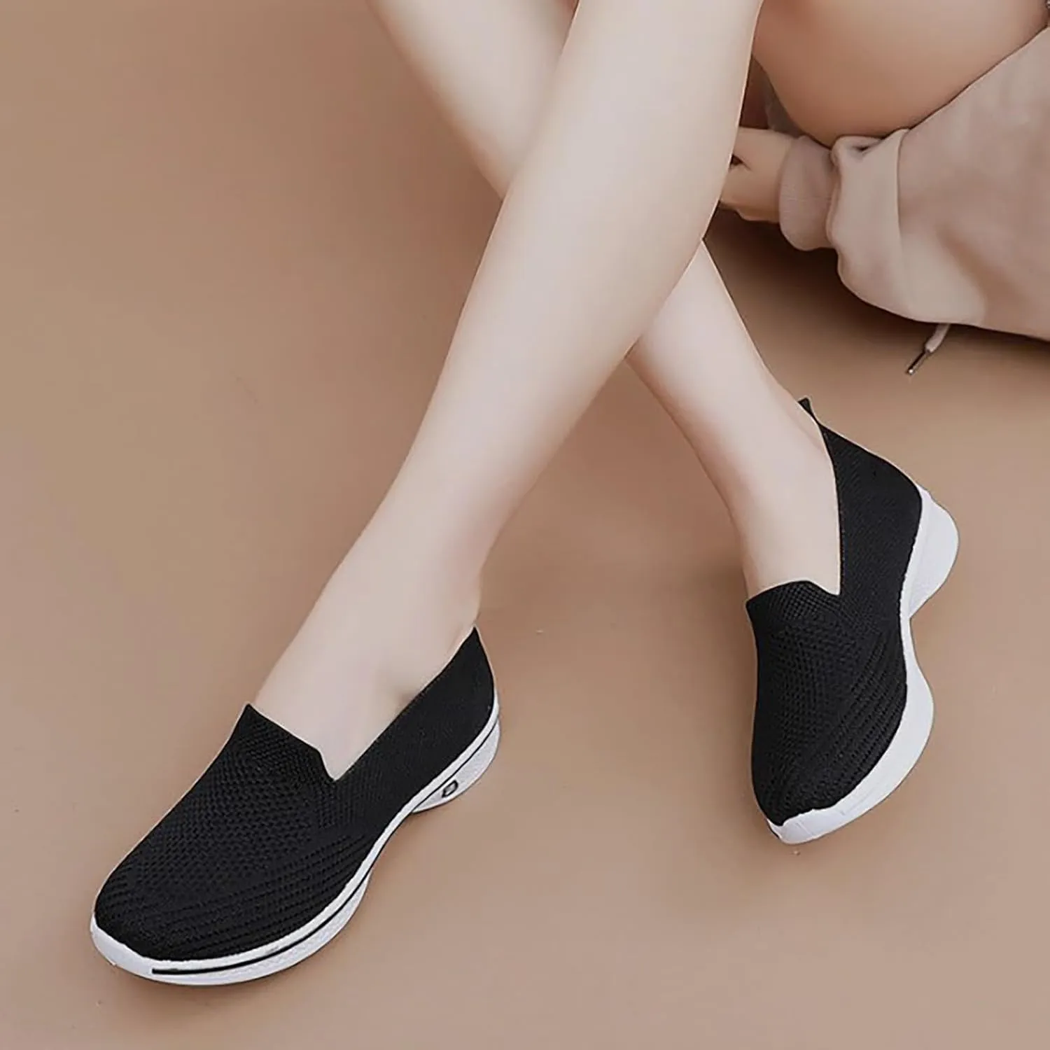 Womens Orthopedic Shoes Slip On Women's Sneakers Loafers Solid Color Lightweight Cute Round Toe Running Shoes Loafers for Women Casual Outdoor Walking Shoe