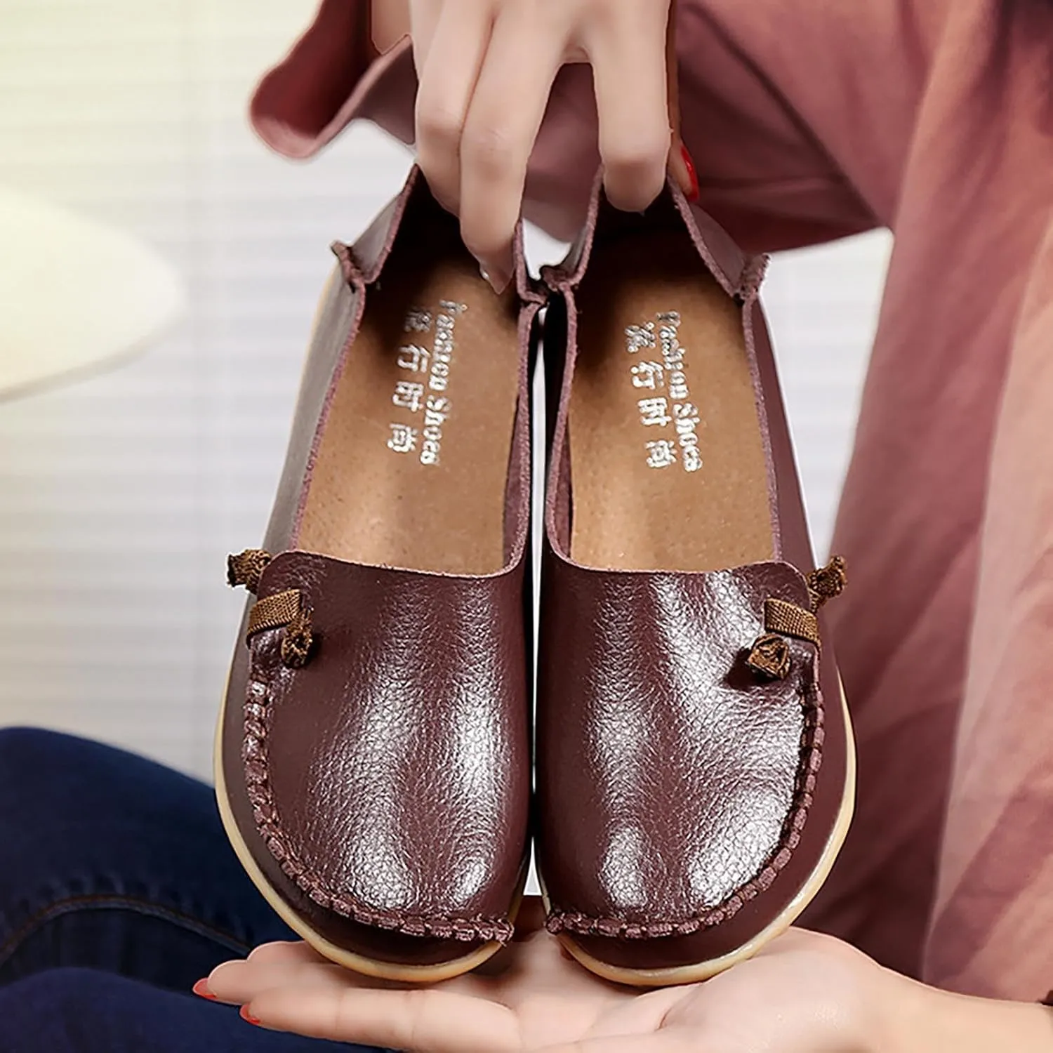 Womens Shoes Fall 2024White Leather Sneakers for Women Loafers for Women Fashion Casual Comfy Soft Womens Christmas Shoes Comfortable & Lightweight