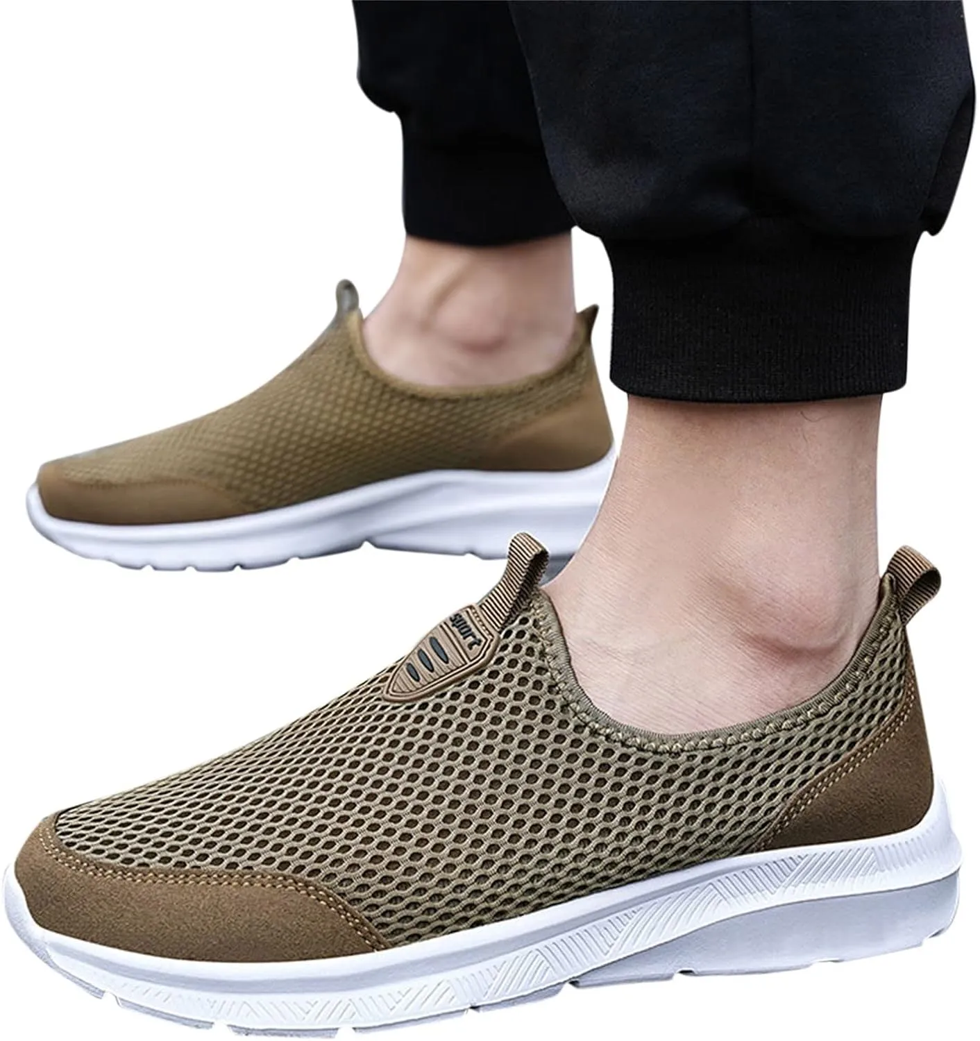Womens Slip On Walking Shoes Lightweight Breathable Non Slip Mens Casual Shoes Mesh Men Shoes Casual Women's Fashion Sneakers Brown Tennis Shoe Loafers Casual Slip On