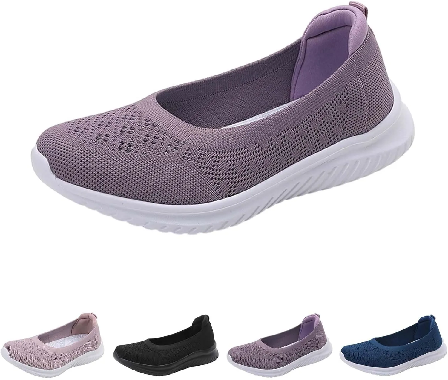 Womens Woven Breathable Sneakers Solid Color Slip-in Casual Soft Walking Running Shoes Comfortable Tennis Shoes Flat Bottom Non Slip Summer Spring Ladies Shoe
