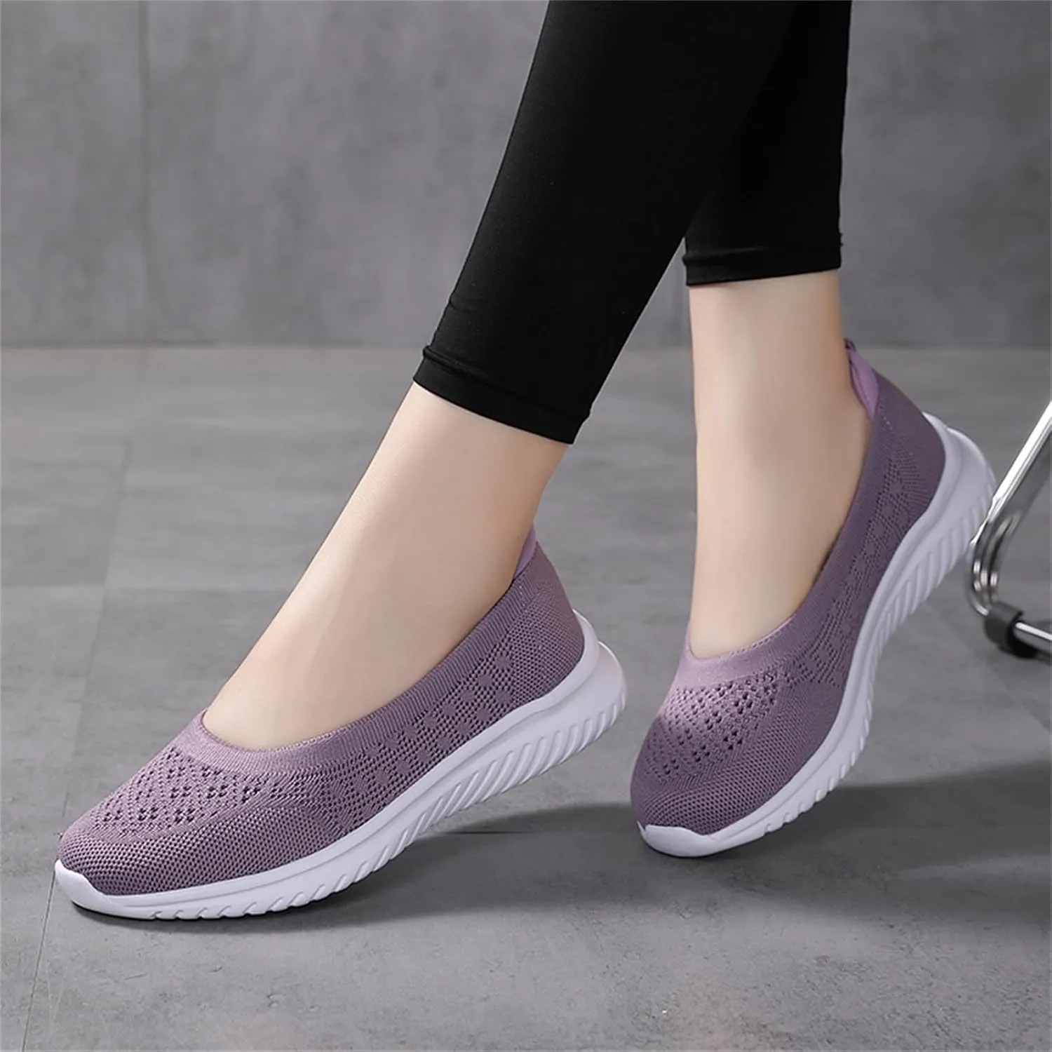 Womens Woven Breathable Sneakers Solid Color Slip-in Casual Soft Walking Running Shoes Comfortable Tennis Shoes Flat Bottom Non Slip Summer Spring Ladies Shoe
