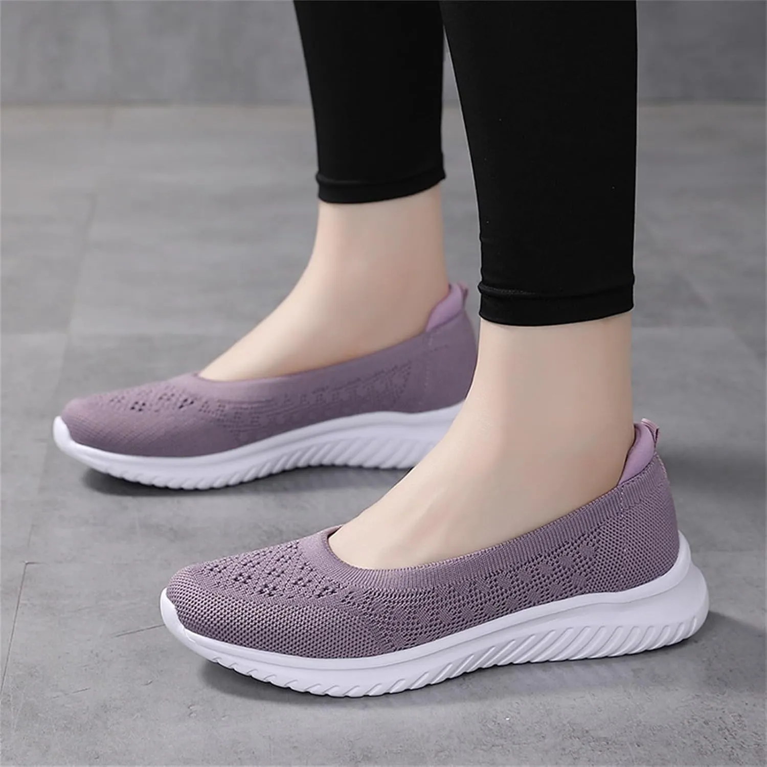 Womens Woven Breathable Sneakers Solid Color Slip-in Casual Soft Walking Running Shoes Comfortable Tennis Shoes Flat Bottom Non Slip Summer Spring Ladies Shoe