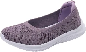 Womens Woven Breathable Sneakers Solid Color Slip-in Casual Soft Walking Running Shoes Comfortable Tennis Shoes Flat Bottom Non Slip Summer Spring Ladies Shoe