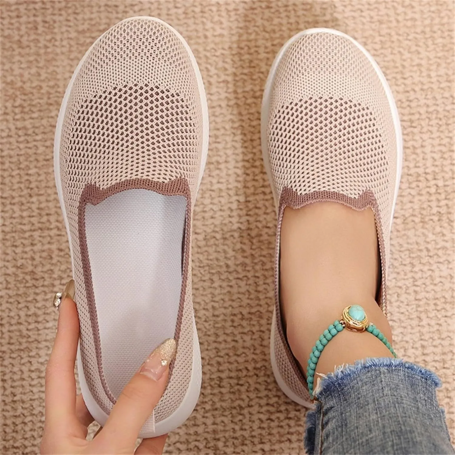 Woven Orthopedic Breathable Soft Sole Casual Sport Shoes Comfortable Lighweight Sneakers Hands Free Comfy Outdoor Walking Shoes for Women