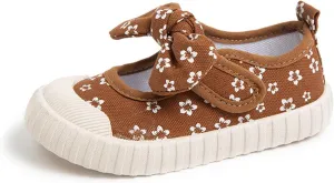 YIBLBOX Toddler Girl's Mary Jane Flat Shoes Canvas Bowknot Sneakers for Kids School Uniform Casual Soft Walking Dress Shoes