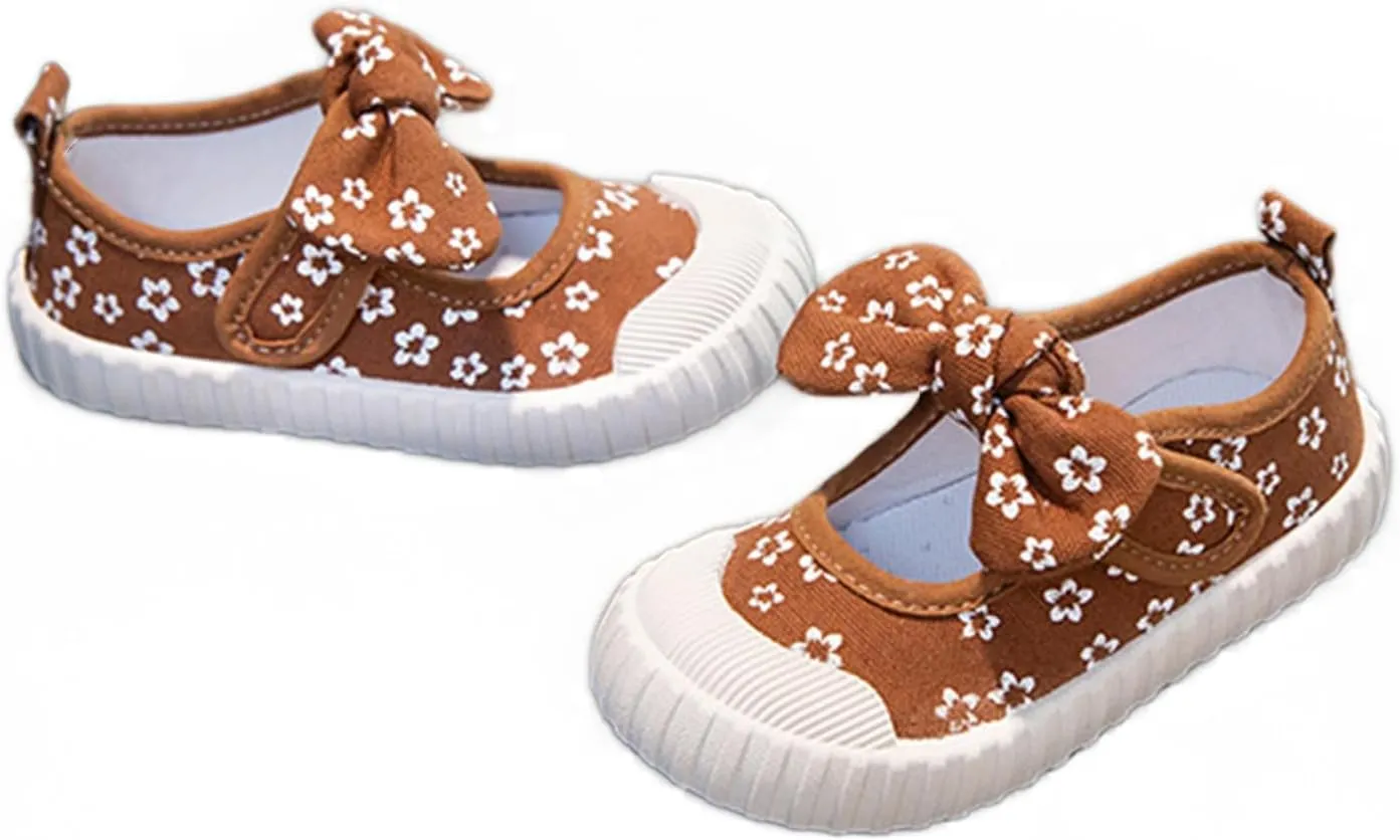 YIBLBOX Toddler Girl's Mary Jane Flat Shoes Canvas Bowknot Sneakers for Kids School Uniform Casual Soft Walking Dress Shoes