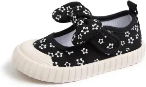 YIBLBOX Toddler Girl's Mary Jane Flat Shoes Canvas Bowknot Sneakers for Kids School Uniform Casual Soft Walking Dress Shoes