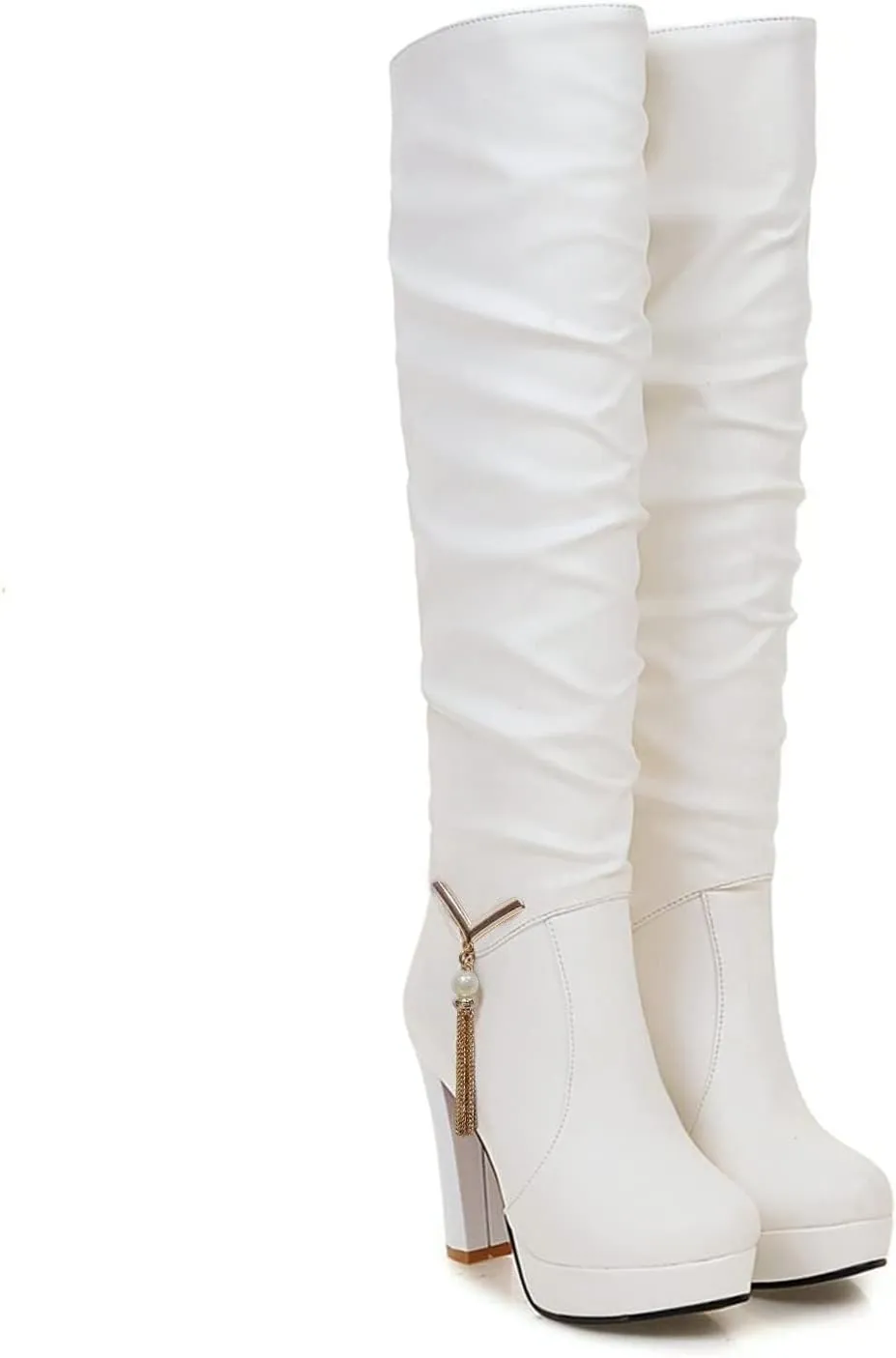 ZDLJYL Women's Thigh High Over The Knee Fashion Boots Block Mid Heel Long Sexy Faux Fur Boots Platform Knee High Boots